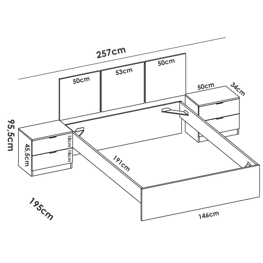 Letto matrimoniale Marika, Sommier per camera da letto, Giroletto per stanza, Struttura porta materasso, 267x205 h96 cm, Bianco
