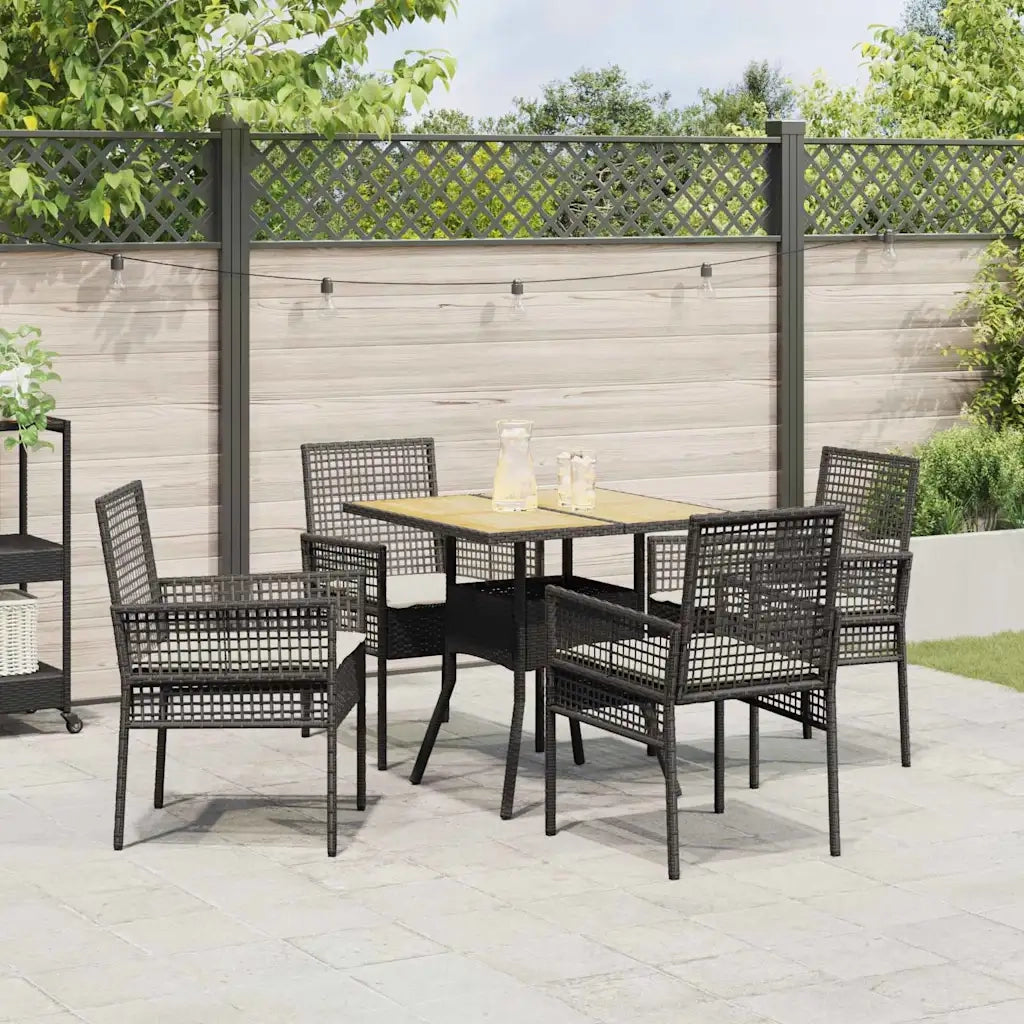 Set da Pranzo per Giardino 5 pz | Set Salotto da Giardino Nero polyrattan