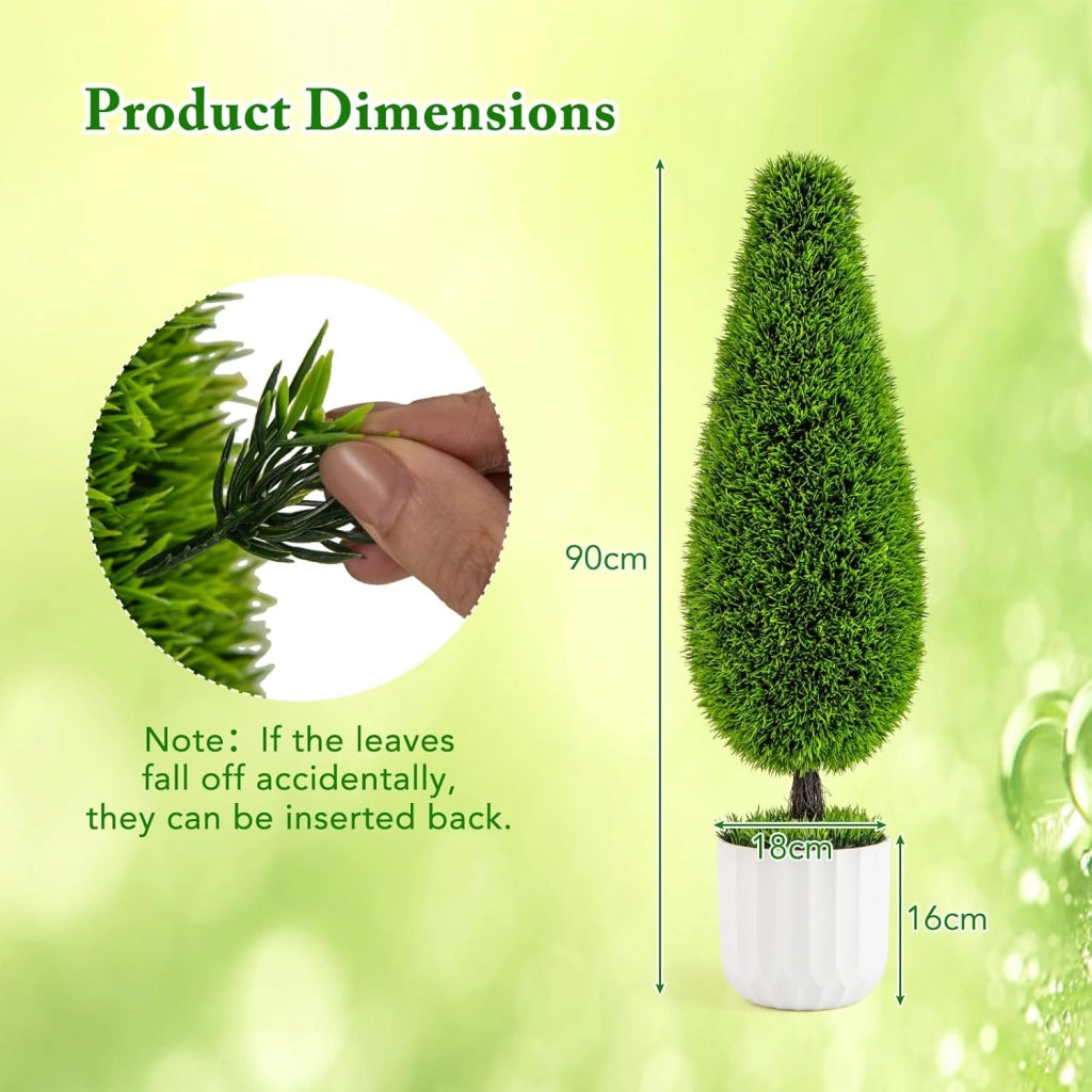 Set di 2 piante artificiali, albero di cedro, 90 cm, in vaso, piante artificiali con foglie di polietilene, come vero albero artificiale, per la casa