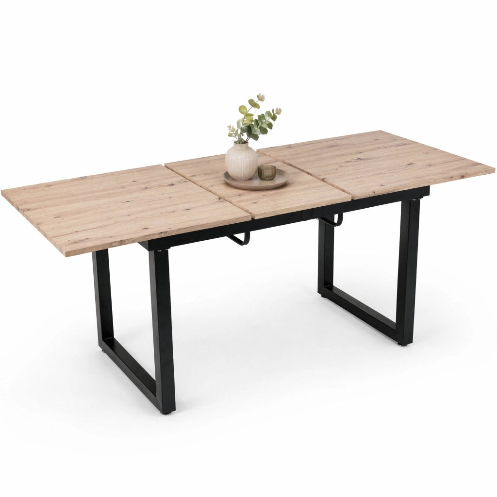 Tavolo da pranzo allungabile in stile industriale, MDF, nero e naturale, con struttura in metallo, 140/180 cm