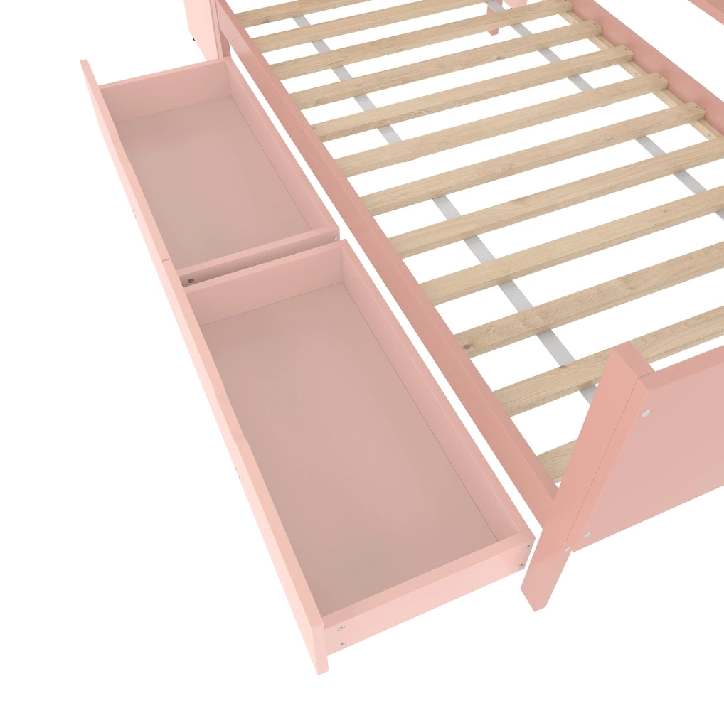 Letto singolo 90x200 cm con scrivania, 2 cassetti e 3 mensole rosa