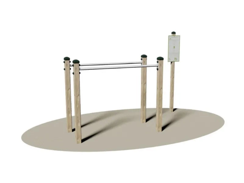 Parallele Giochipark legno 9x9cm barre acciaio Ø 4cm certificato EN 16630