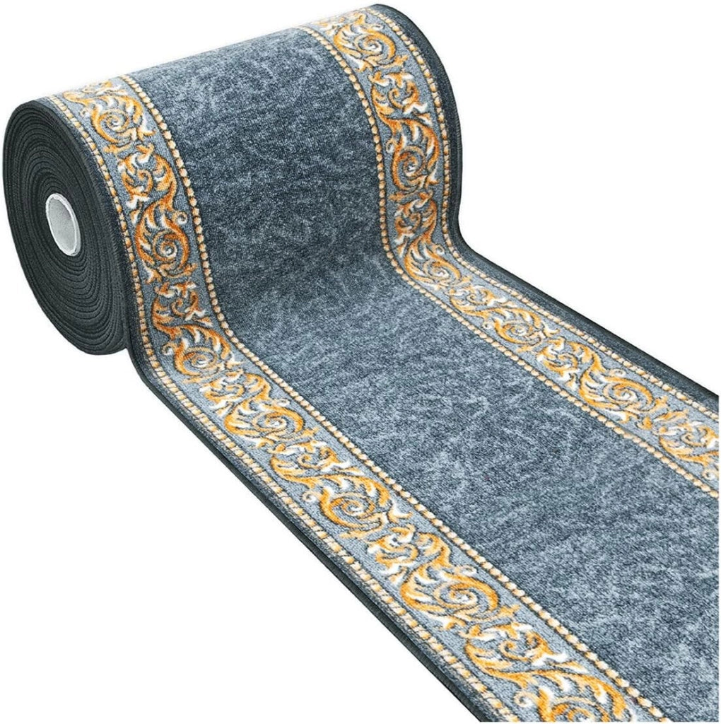Passatoia Scala Bordata 67x180 cm Ingresso Corridoio Tappeto Cucina Gradini Stile Barocco Grigio