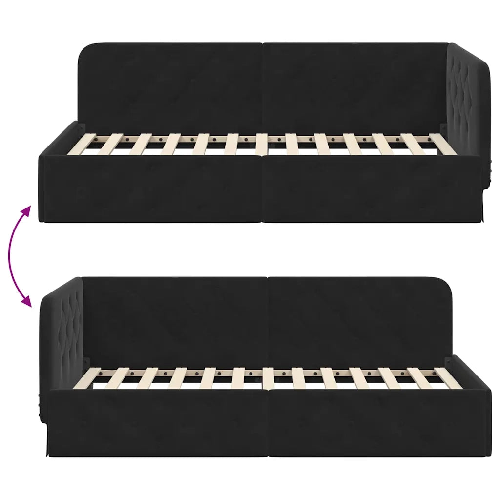 Letto singolo | Letto per adulti | Cornice del letto ad angolo Nero 90 x 190 cm Velluto