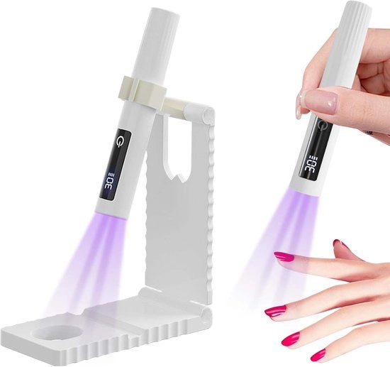 Lampada UV adatta per unghie false, lampada UV portatile con base, mini lampada UV per unghie con stand, lampada UV per unghie rapida, arte unghie adatta per donne (bianca)