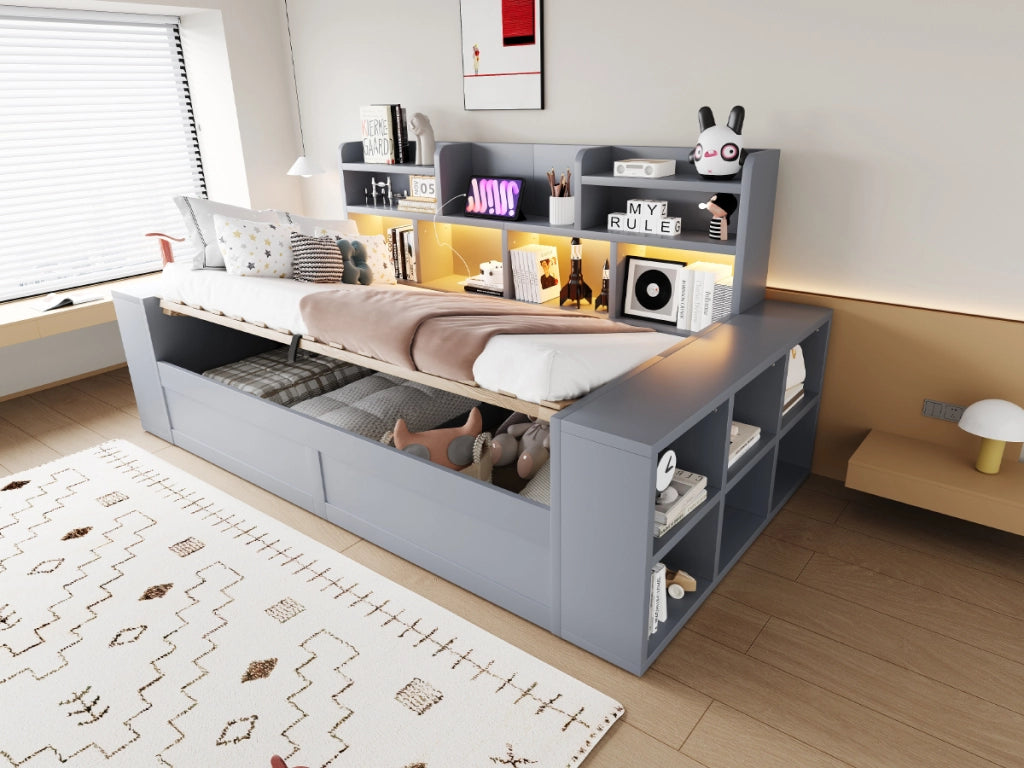 divano letto multifunzione mdf grigio 230 x 110 cm