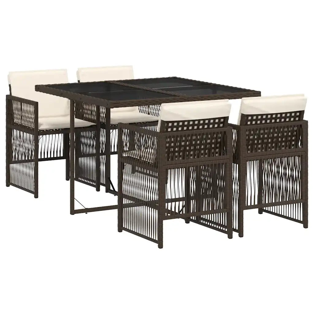 Set da Pranzo da Giardino 5pz | Set Salotto da Giardino con Cuscini in Polyrattan Marrone