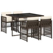 Set da Pranzo da Giardino 5pz | Set Salotto da Giardino con Cuscini in Polyrattan Marrone