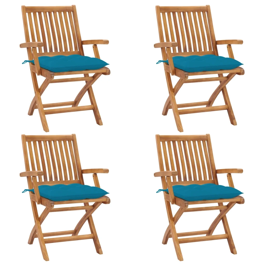 Sedie da Giardino Pieghevoli con Cuscini 4 pz Massello di Teak cod mxl 55290