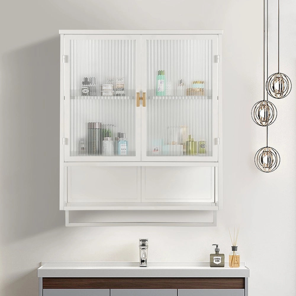 Mobiletto Bagno con Ante in Vetro e Pensile ¨C MINIMAL ¨C Bianco, 60 cm