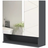 kleankin Armadietto con Specchiera Bagno a 2 Ante e Mensole Regolabili in Legno, 55x17x55cm, Grigio