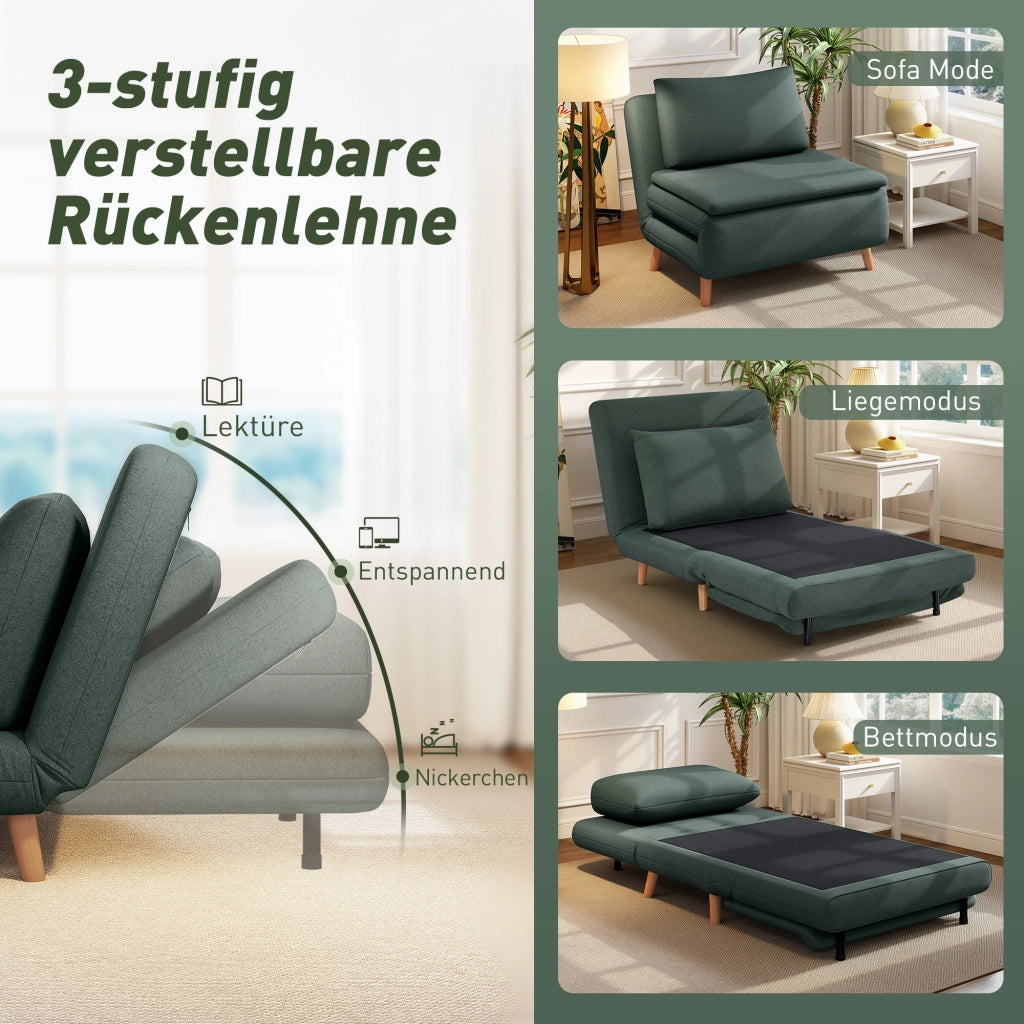 Letto Poltrona Imbottito ¨C Zephmum ¨C Verde Scuro Legno di Faggio
