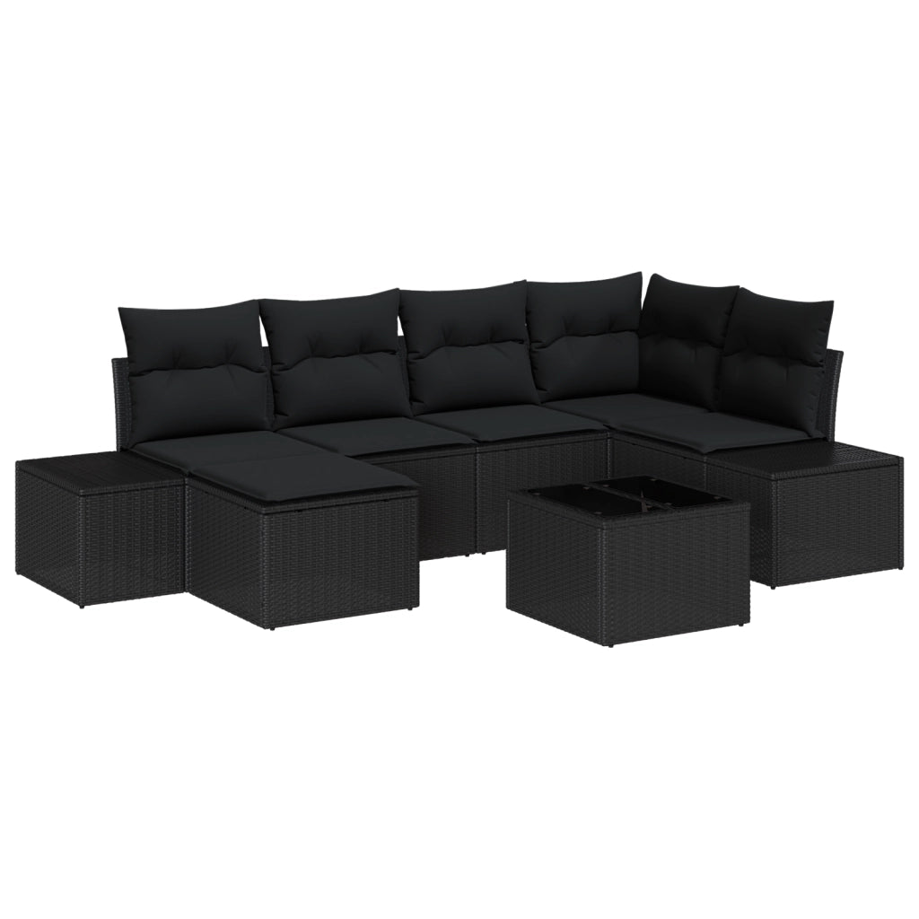Set di Divano da Giardino 7 Pezzi con Cuscini Beige Polyrattan