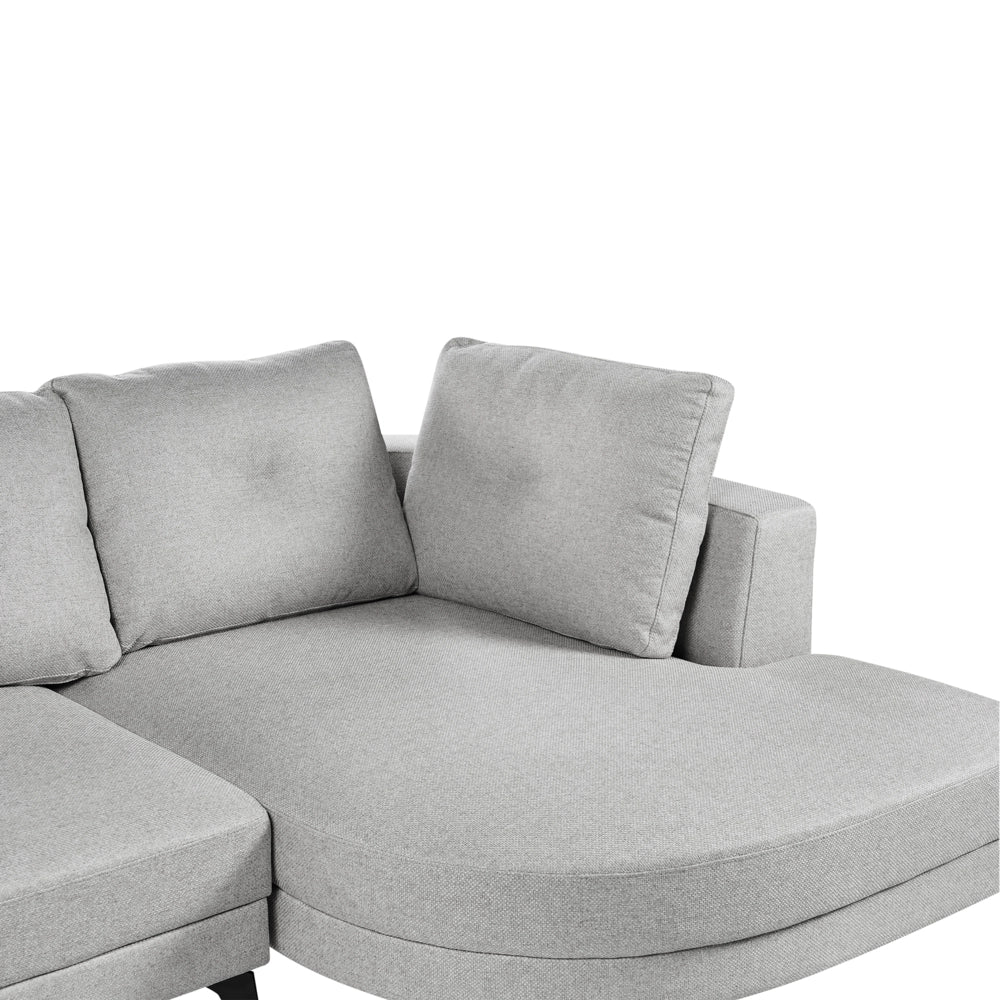 Divano angolare moderno con bracciolo sinistro Rivestimento in lino sintetico idrorepellente Gambe in ferro nero con cuscini grigio
