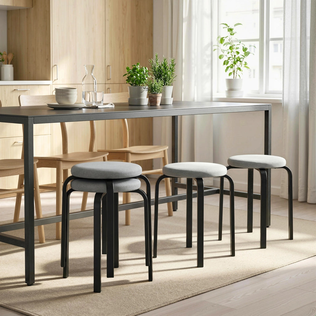 Set 4 Sgabelli Impilabili Moderni con Cuscini ¨C Zephmum ¨C Grigio