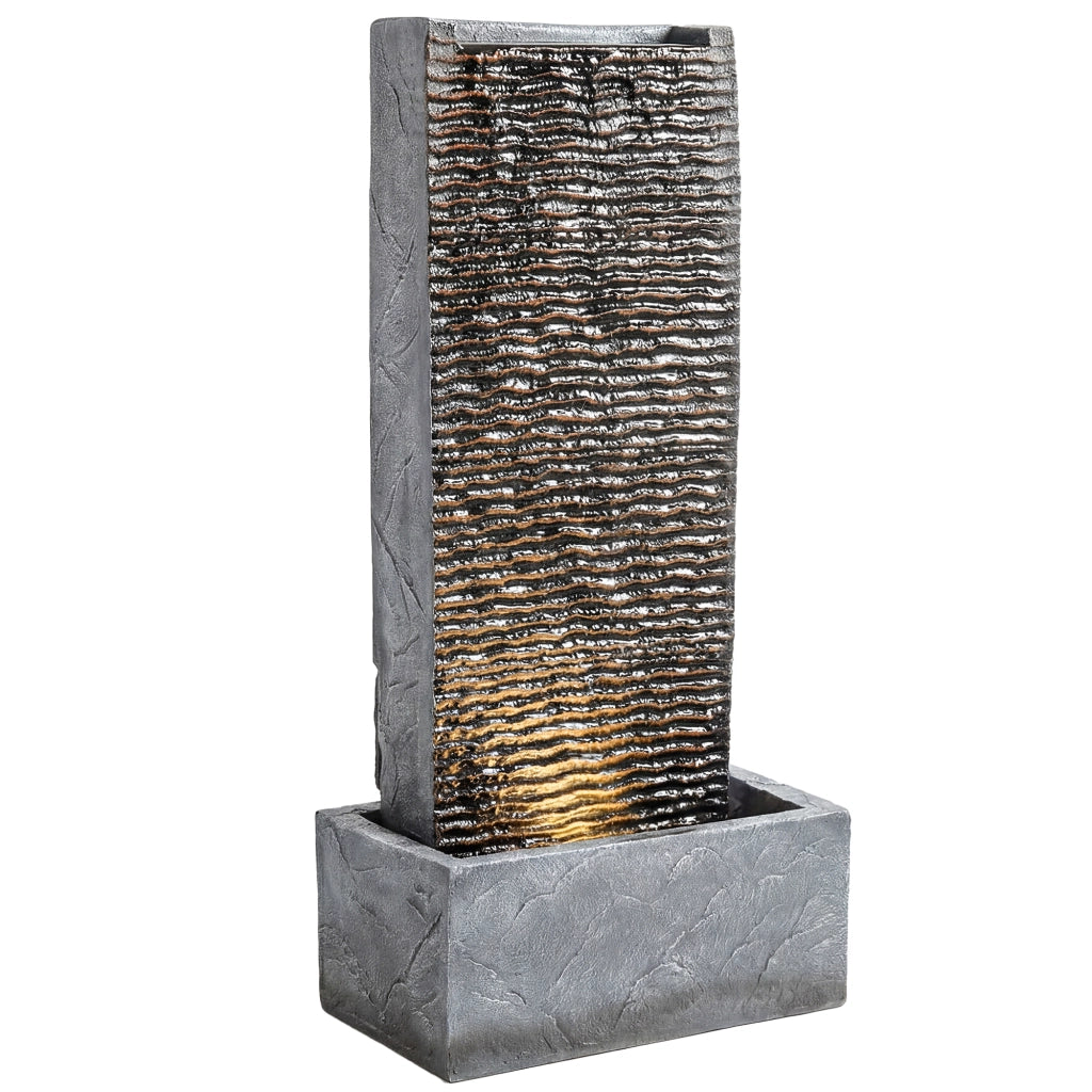 Fontana da giardino a 2 livelli con illuminazione LED e pompa effetto granito ¨C Xylo ¨C 37,5x22x80 cm