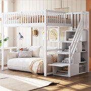 DESMIU Letto a soppalco 2 posti con scala contenitore e barriere di sicurezza 140 × 200 cm, senza materasso, bianco
