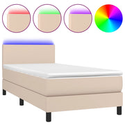 Letto singolo | Letto per adulti | Giroletto Molle Materasso e LED Cappuccino 90x200 cm Similpelle