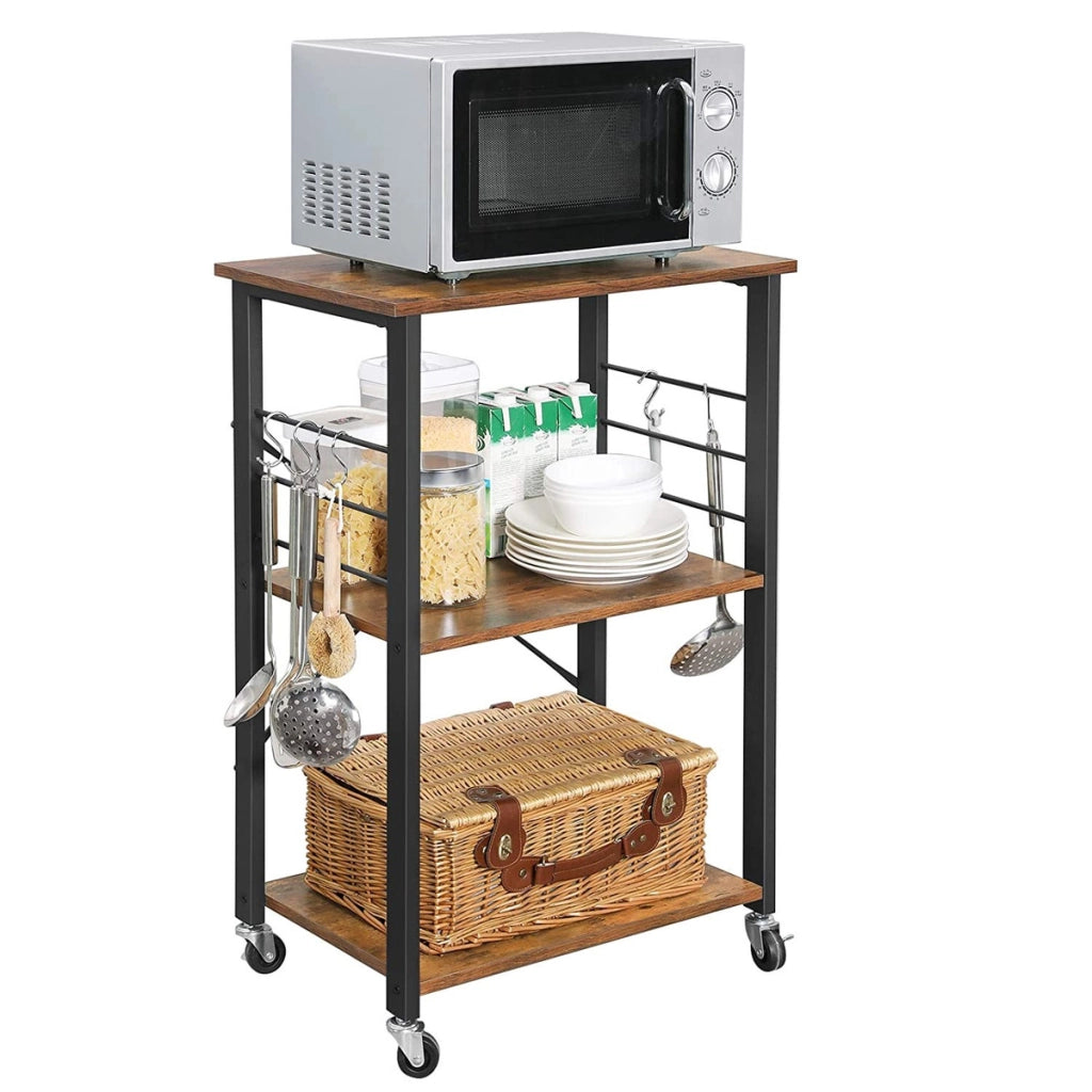 Carrello Cucina Industriale su Ruote con Ripiani in Legno e Metallo