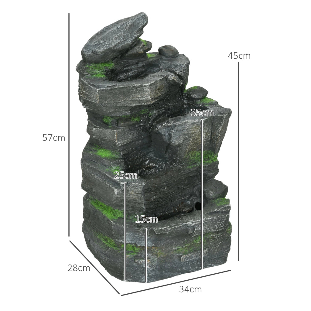 Fontana da Giardino ¨C zephmum ¨C Effetto Pietra 4 Livelli LED a Energia Solare 57cm Resina