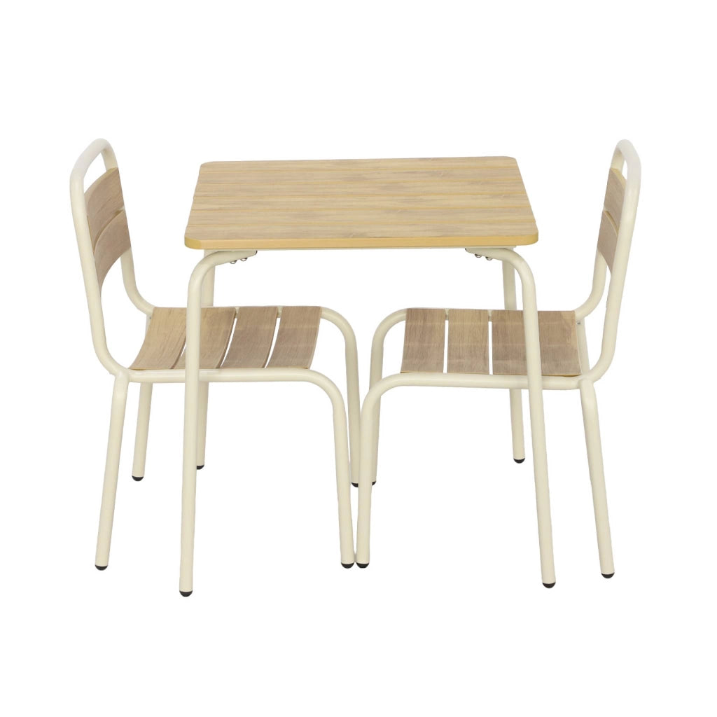 Set tavolo da giardino per bambini in acciaio e legno con 2 sedie,