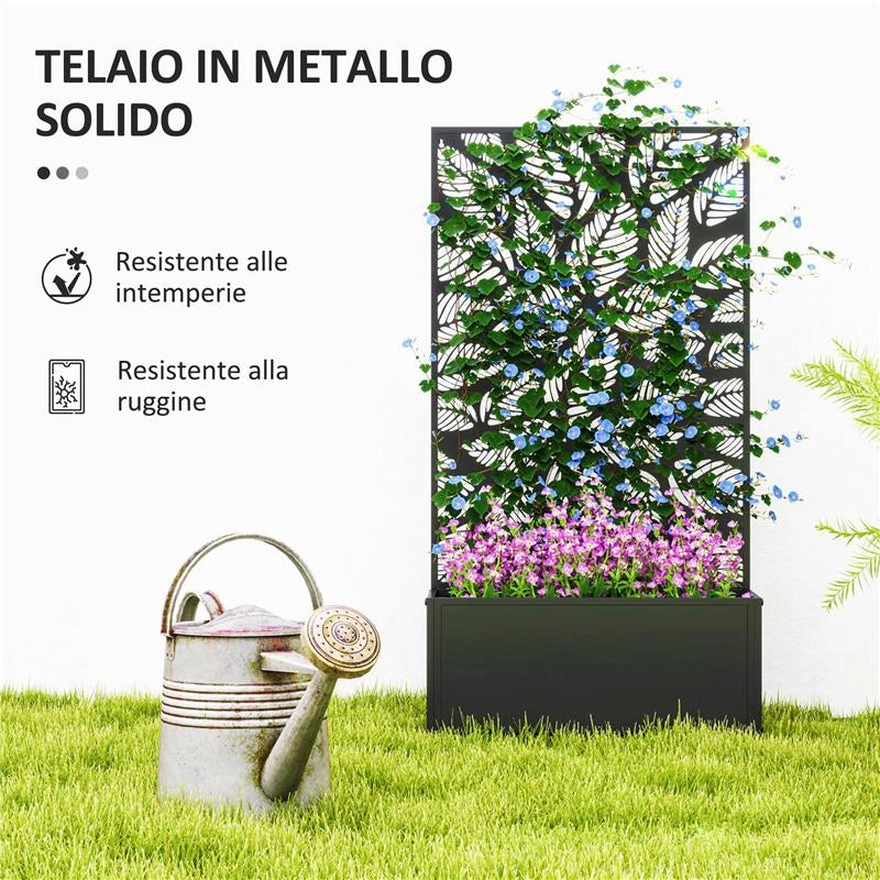 FIORIERA RIALZATA CON TRALICCIO DECORATIVO PER RAMPICANTI DA TERRA E PARETE 61X23X113 CM NERO