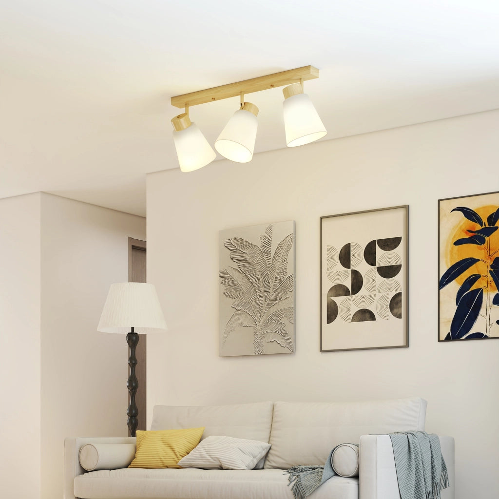 Plafoniera LED 40W con 3 lampadine E27 e teste regolabili ¨C zephmum ¨C legno naturale