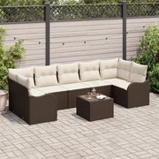 Set di divani da giardino  da 8 pezzi con cuscini marrone polirattan