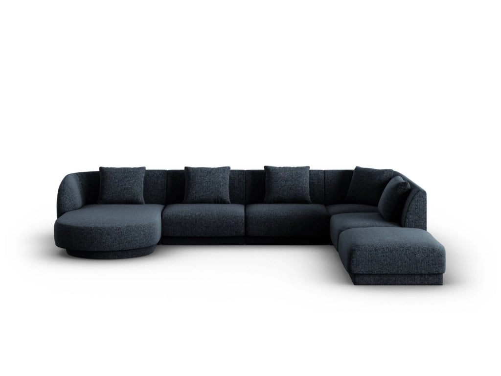 Cosmopolitan Design - Divano panoramico destro "Tulum" 6 posti in ciniglia blu reale 