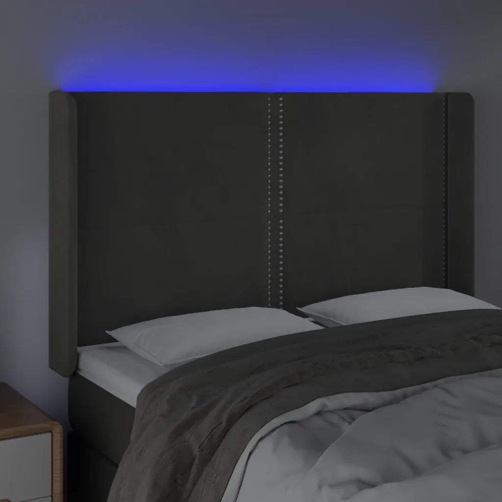 Testiera a LED Grigio Scuro 147x16x118/128cm in Velluto 3123957
