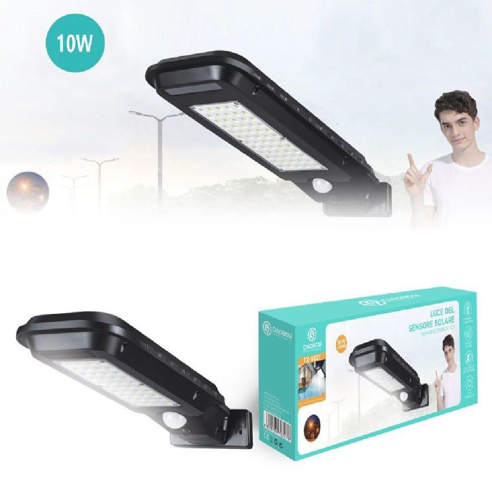 Trade Shop - Lampione Pannello Solare Sensore Fotovoltaico 60 Led Faro Stradale 10 W Tx-9327 -