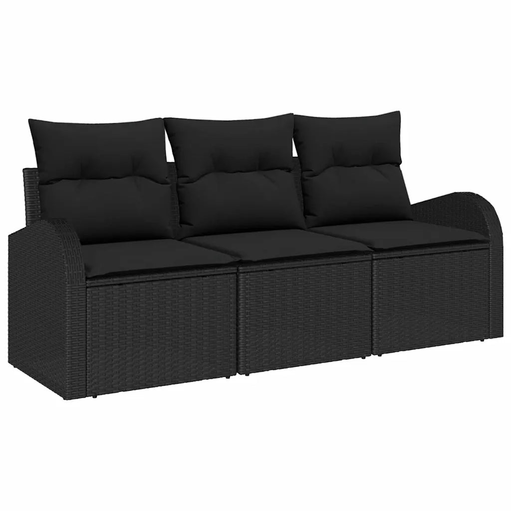 Set Divano da Giardino con archiviazione 3 pz | Set Salotto da Giardino Nero Poly Rattan