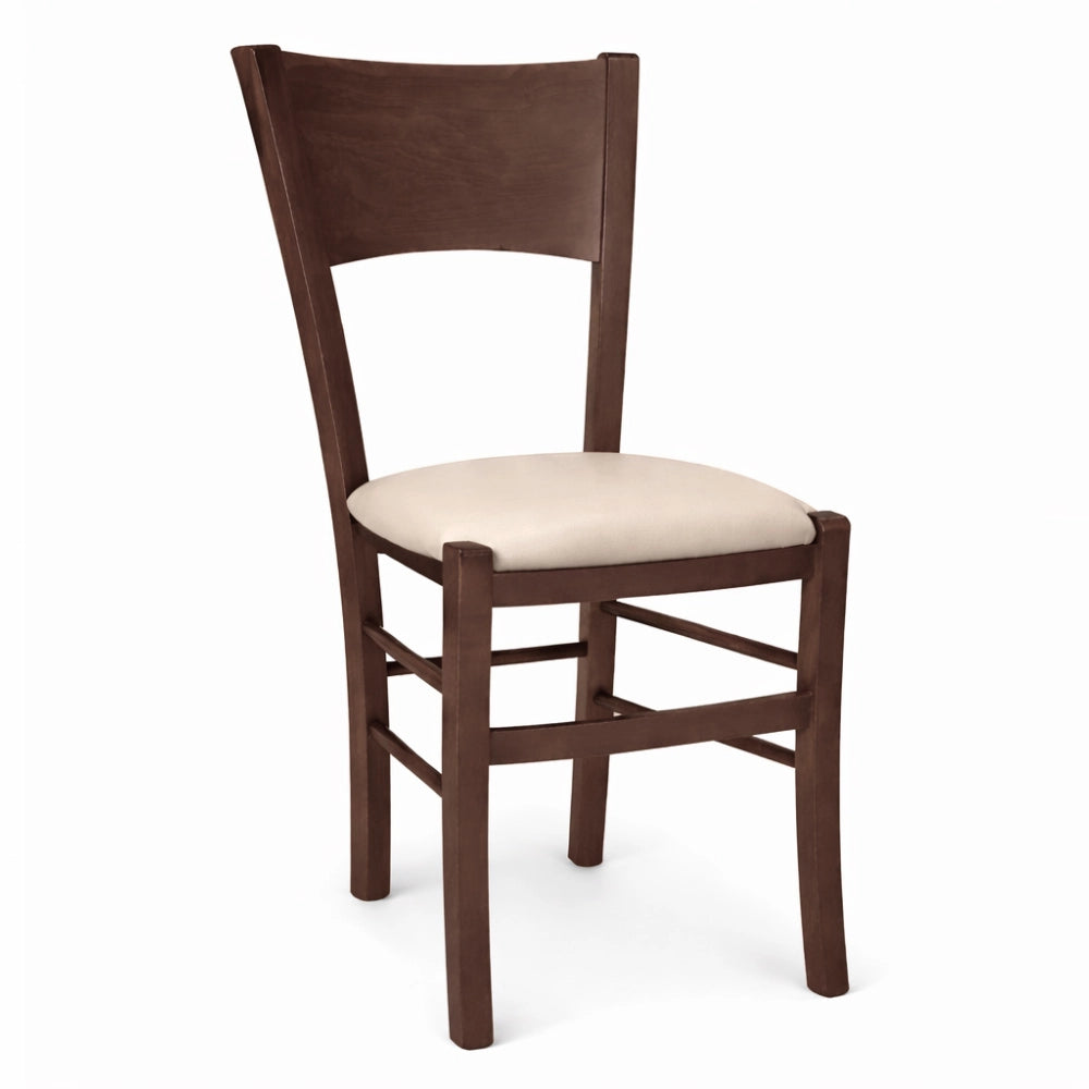 Sedia sala da pranzo Lucy in legno noce scuro con seduta imbottita beige