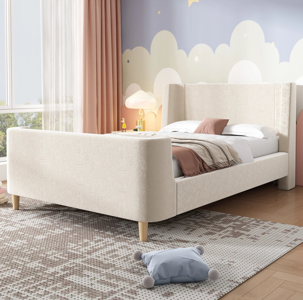 Letto singolo per bambini 90x200 cm beige in velluto