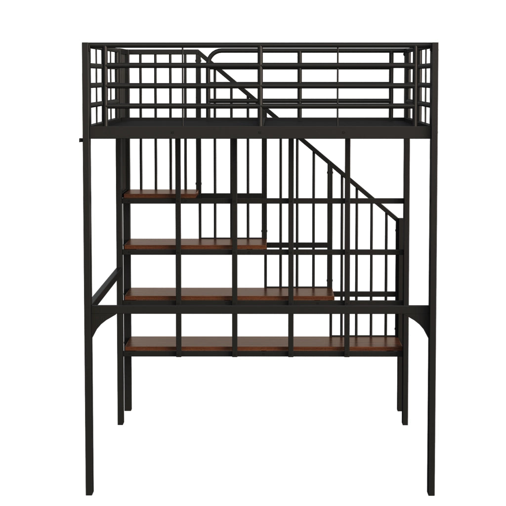 LETTO a soppalco con scala 140 x 200 cm Metallo e legno Nero