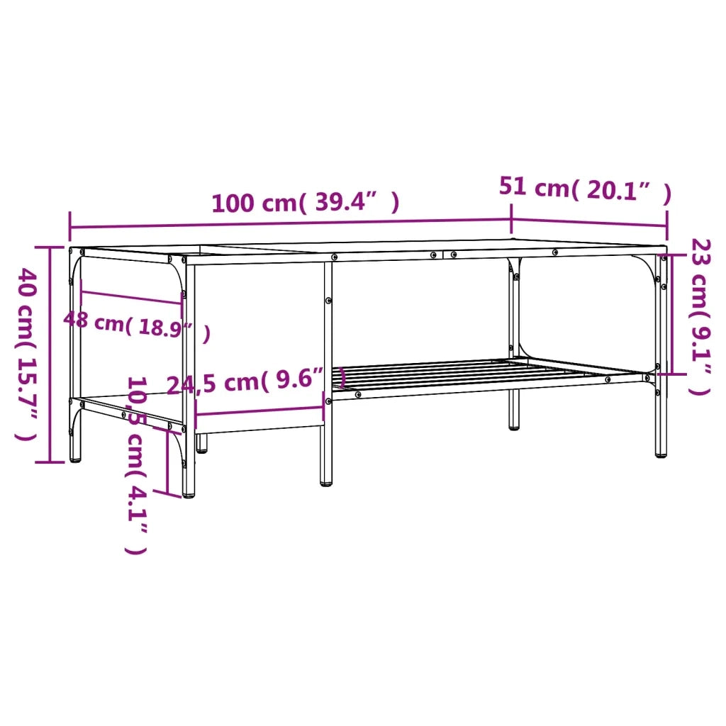 Tavolino Salotto-Tavolino da soggiorno-Tavolo Ripiano Rovere Fumo 100x51x40cm Multistrato