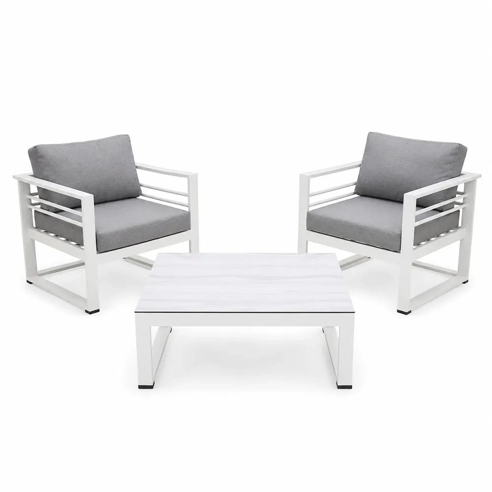 Due Poltrone e Tavolino Leros  Grigio/Bianco
