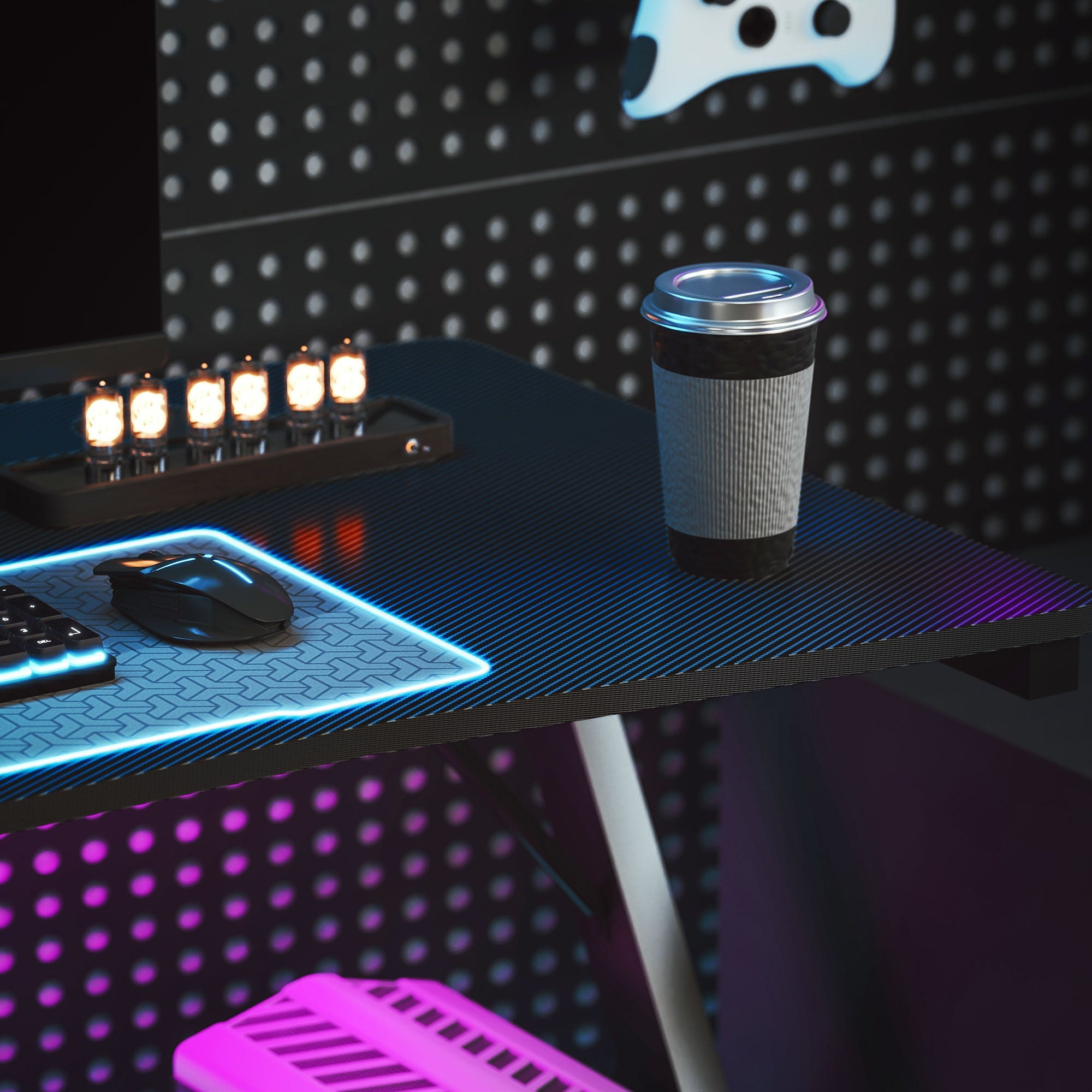 Scrivania Gaming 120x60x75 cm con Luci LED RGB Gambe a K in Legno e Acciaio Nero