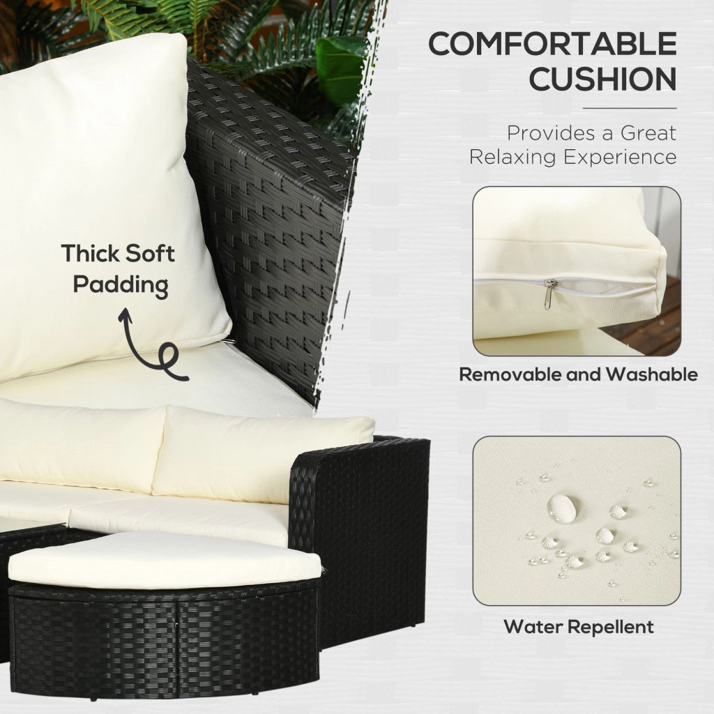 EasyComfort Salotto da Giardino con 2 Poltrone e 2 Poggiapiedi in Rattan PE, Tavolino in Vetro, Nero