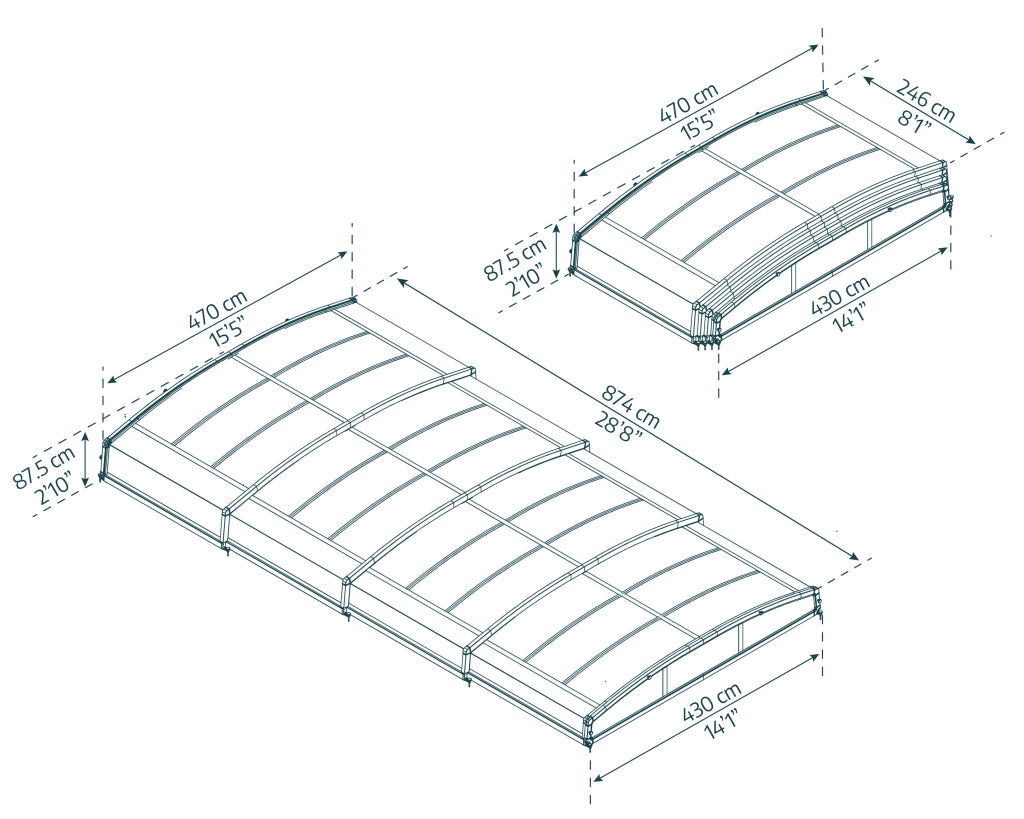 Canopia Majorca CoPertura Telescopica de Policarbonato & Alluminio Per Piscina 8X4 m
