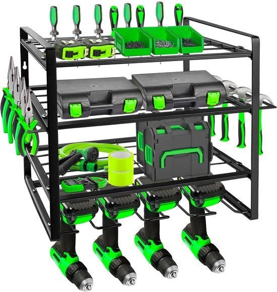 Werkzeugregal a Parete con 4 Livelli, Organizzatore per Elettroutensili e Trapano per Garage e Officina