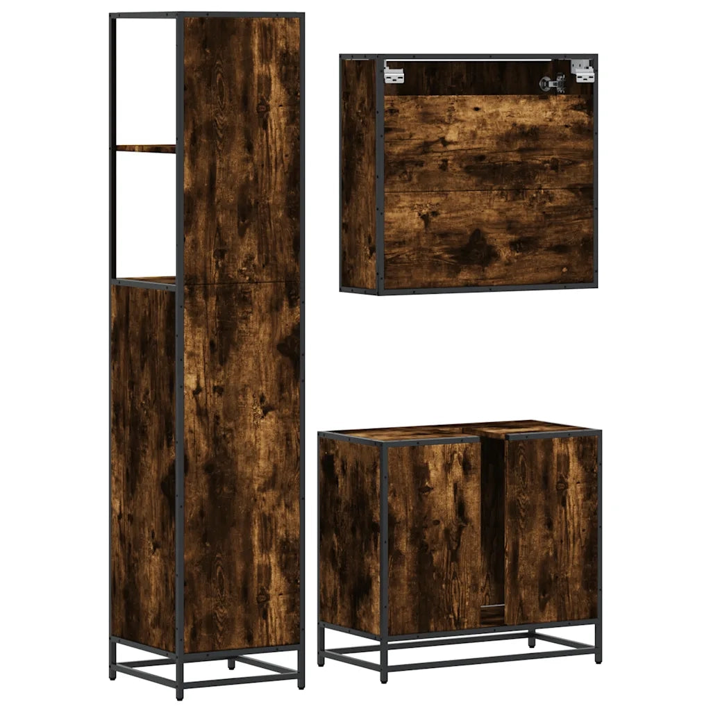 Set Mobili da Bagno 3 pz Rovere Fumo in Legno Multistrato 3301157