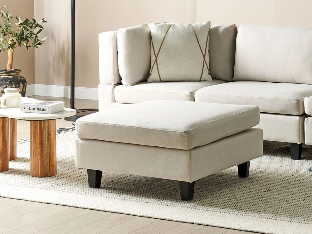 Ottomano imbottito in tessuto moderno Elemento di divano modulare Poggiapiedi quadrato Poliestere imbottito Beige Chiaro Minimalista Moderno