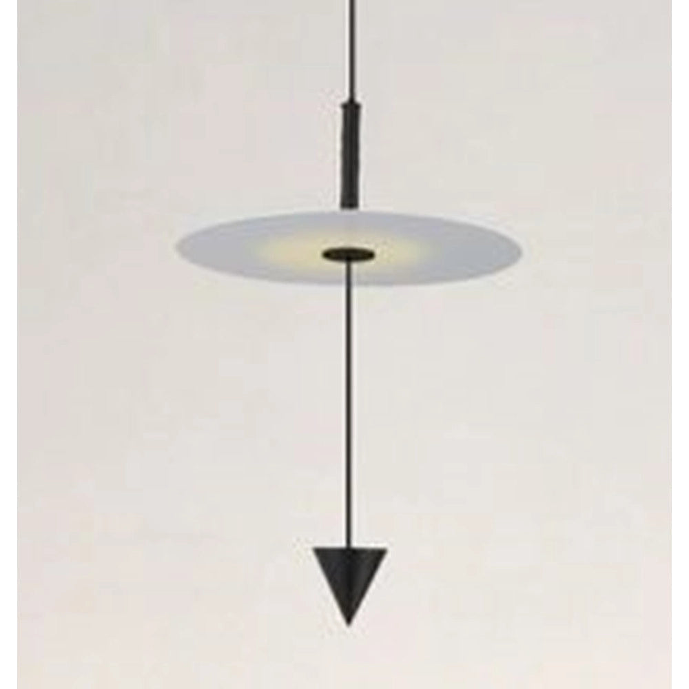 Trade Shop - Lampadario A Sospensione Lampada 12w Luce Led 4000k Disco Bianco ø23cm Cono Nero 32996 -