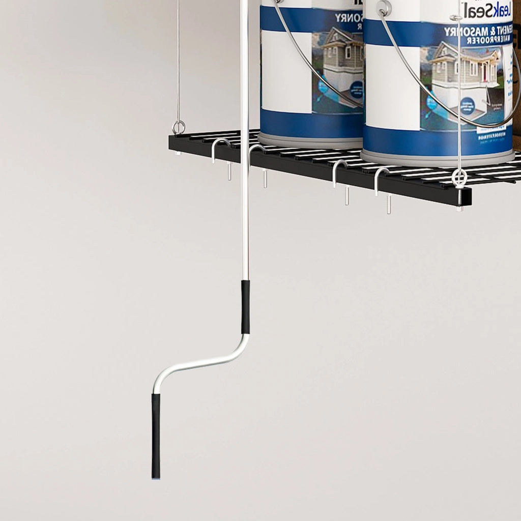 Scaffale da garage con sistema a manovella e blocco manuale per montaggio a soffitto; acciaio; nero; 120×120 cm