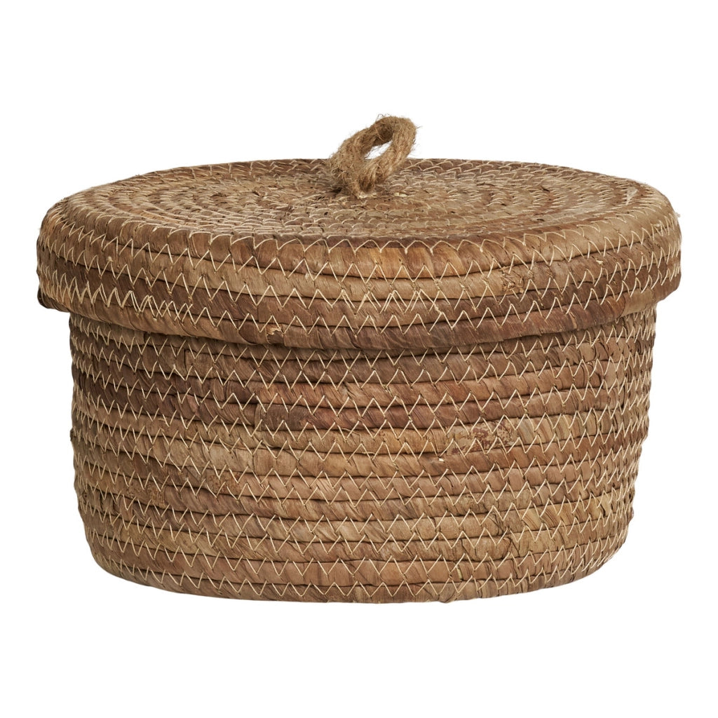 Set di 2 Cesti Portaoggetti Desio, Marrone, Foglie di Banano, 21x21x14 cm