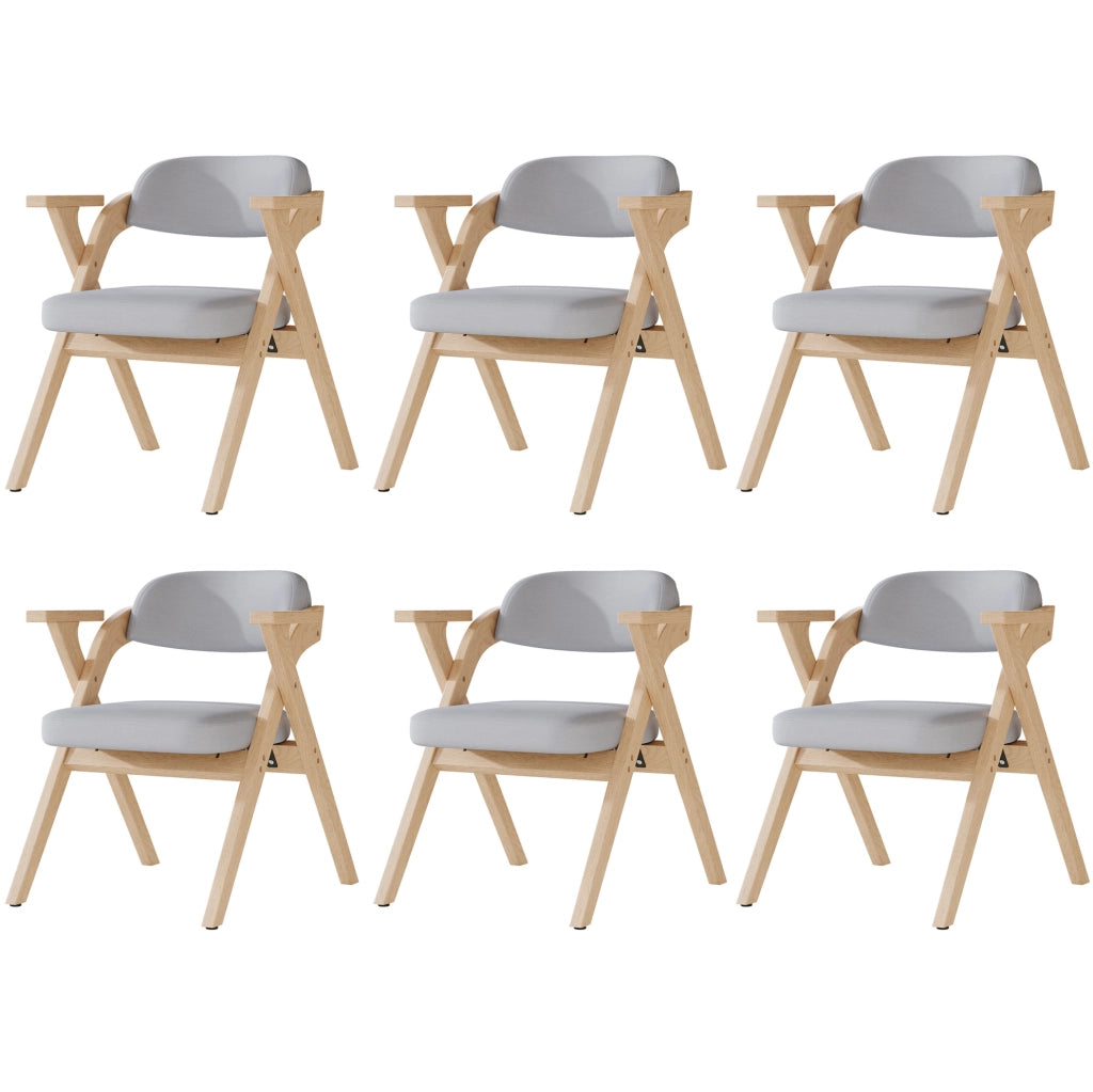 Set di 6 sedie pieghevoli con braccioli in legno e lino grigio