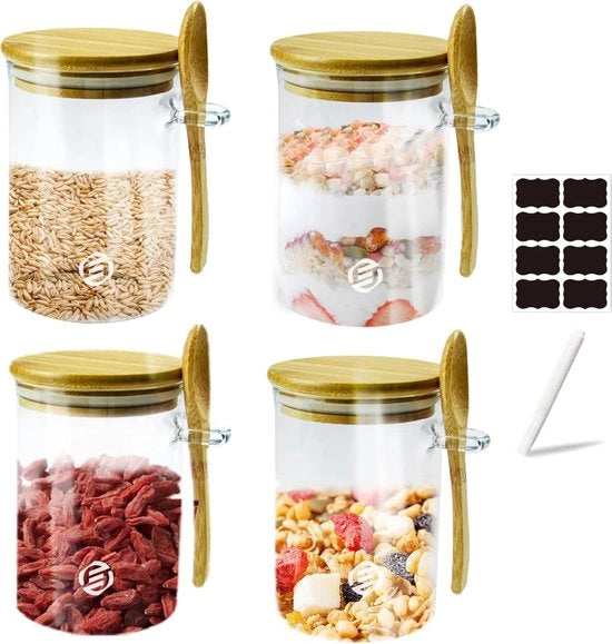 Set di contenitori per overnight oats in vetro - Bicchieri per muesli - Set di jar per mason - Contenitori per avena - Set di 6 pezzi - Ideale per il tuo breakfast