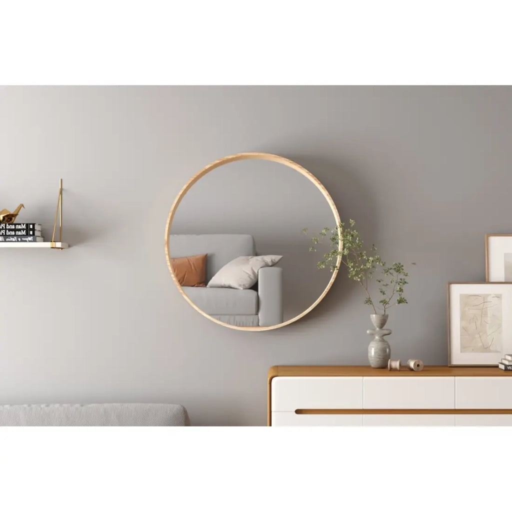 Specchio rotondo RIO – Ø80 cm – Finitura quercia invecchiata – MDF decorato legno – Design naturale e alla moda