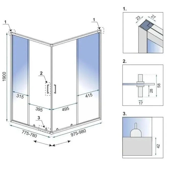 Cabina Doccia Rea City 80x100 Nickel Brush senza piatto doccia
